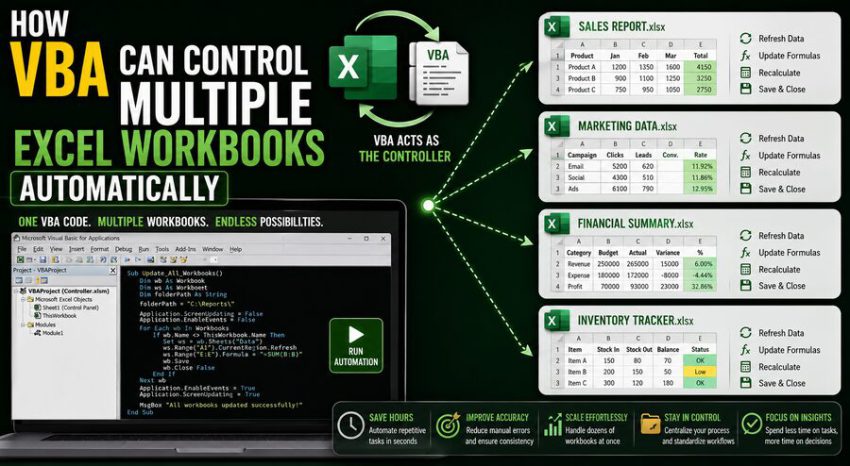 📊 How VBA Can Control Multiple Excel Workbooks Automatically