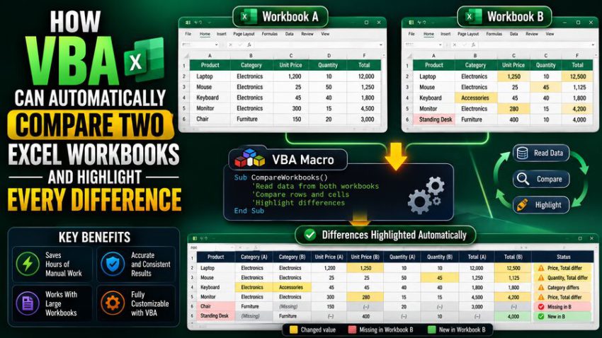 📊 How VBA Can Automatically Compare Two Excel Workbooks and Highlight Every Difference