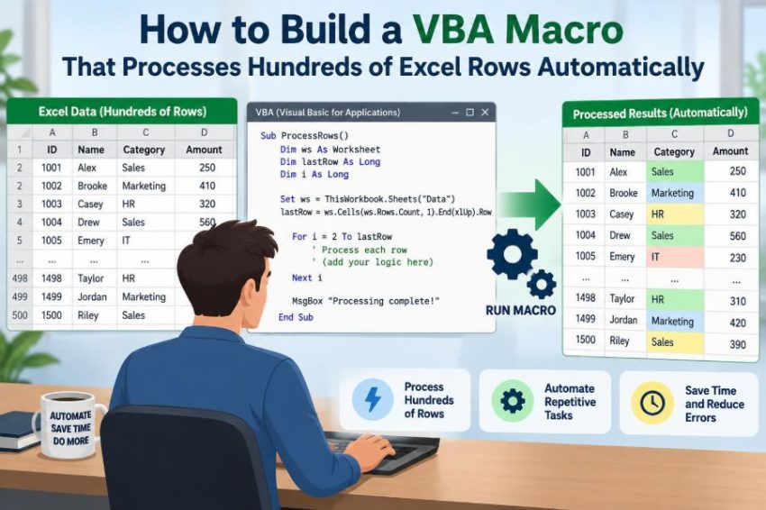 ⚙️ How to Build a VBA Macro That Processes Hundreds of Excel Rows Automatically