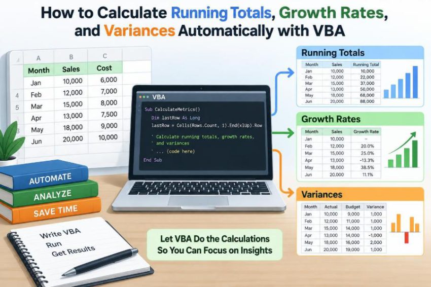 📈 How to Calculate Running Totals, Growth Rates, and Variances Automatically with VBA