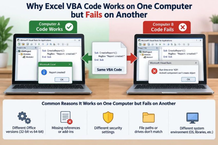 ⚙️ Why Excel VBA Code Works on One Computer but Fails on Another