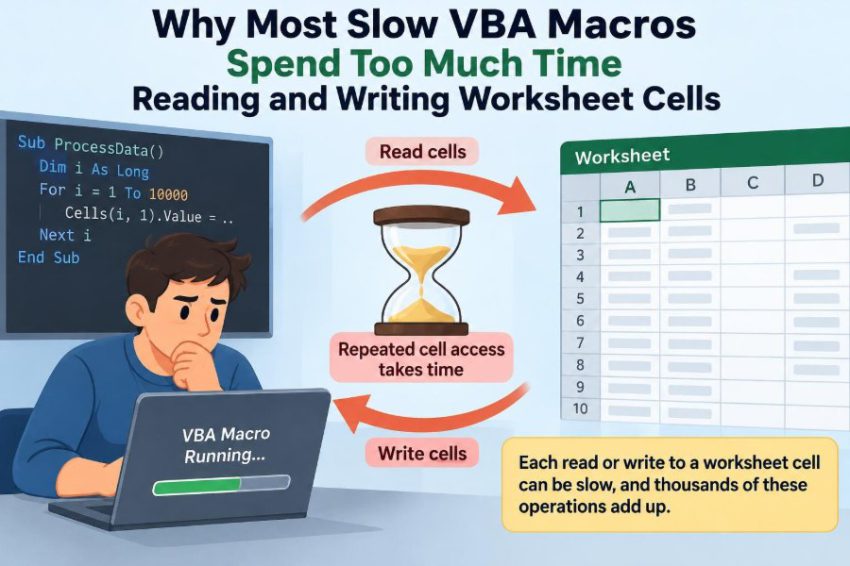 ⚙️ Why Most Slow VBA Macros Spend Too Much Time Reading and Writing Worksheet Cells